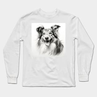 Shetland sheepdog black and white sketch portrait Long Sleeve T-Shirt